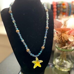 Blue and Gold Starfish Pendant Necklace